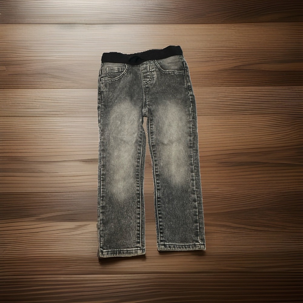 Wonder Nation Boys Gray Black Wash Pull On Jeans Size 4T Elastic Waist Straight